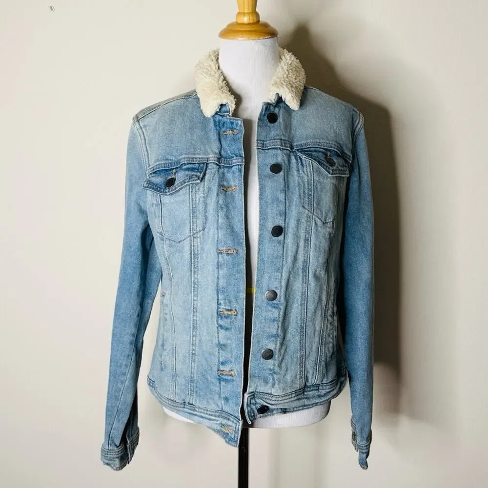 Universal Thread Denim Jacket with Sherpa Lining Partial